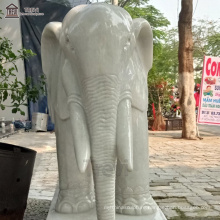 Stone Animal Sculpture White Marble Decorated Elephant Statues